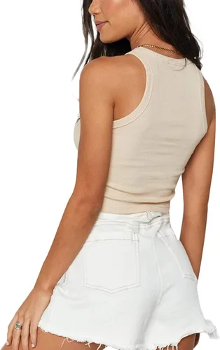 Vista 3 de Camisetas básicas sin mangas de punto acanalado y diseño teñido de cuello redondo Camisa corta de verano Y2K chaleco top