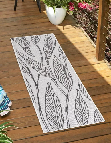 Vista 37 de Unique Loom Outdoor Botanical Collection Alfombra de área - Hoja (1.6 m x 2.4 m Rectangular, Carbón Marfil)
