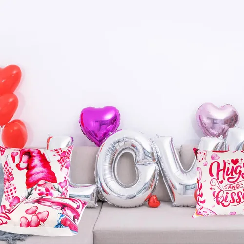 Vista 6 de Fundas de almohada de San Valentín, fundas de almohada de San Valentín de 17 x 17 pulgadas, juego de 4 corazones, camión, boda, decoración para sofá