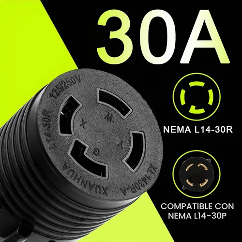 Vista 4 de NEMA TT-30P a L14-30R Cable adaptador para generador, cable adaptador de interruptor de transferencia de generador de 30 amperios de 3 clavijas a 4