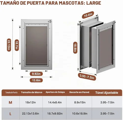 Vista 4 de Puerta de perro grande aislada con 3 solapas para pared, mascotas