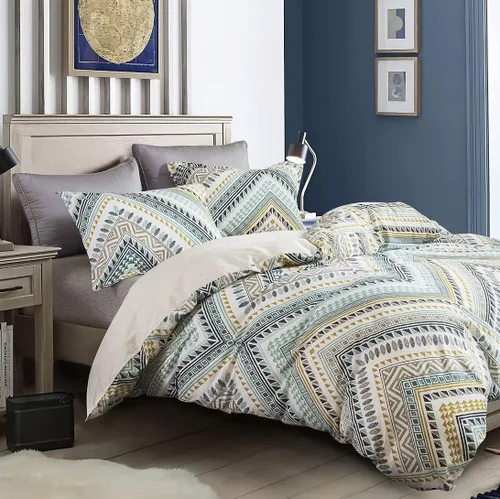 Vista 38 de Sleepbella - Edredón tamaño individual, algodón de 600 hilos, patchwork a rayas en blanco y azul marino, diseño reversible en azul, con relleno