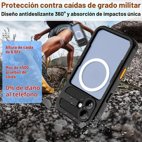 Vista 6 de Funda impermeable para iPhone 17, certificada IP68, grado militar a prueba de golpes y polvo para iPhone 17 (6.3" 2025), compatible con MagSafe Negro