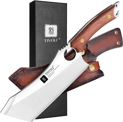 Vista 8 de TIVOLI Juego de cuchillos de carnicero profesional para procesamiento de carne, 7 piezas de acero de alto carbono forjado a mano