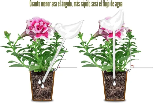 Vista 5 de Globos de riego de plantas de vidrio, globos de riego automático en forma de pájaro, inserto de maceta de riego automático, dispositivos de riego