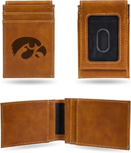 Vista 96 de Cartera de bolsillo frontal grabada con láser NCAA - Compacta/Cómoda/Delgada