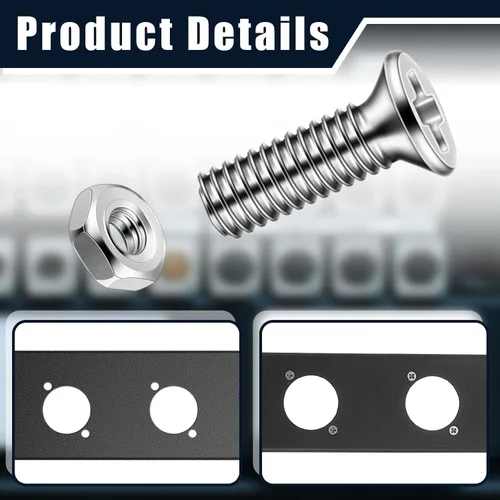 Vista 5 de Kit de tornillos y tuercas para panel Serie D, 50 piezas, conector de montaje en panel, tornillos M2.0.197 x 0.315 in, acero inoxidable, soportes