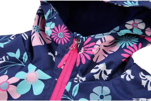 Vista 4 de M2C - Chaqueta ligera impermeable para exteriores con capucha para niñas, forro polar con estampado floral Azul marino