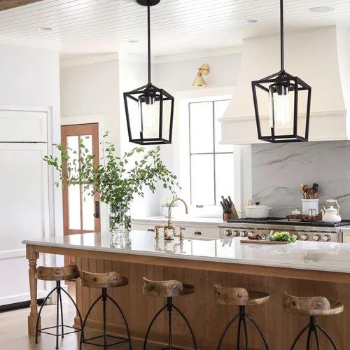 Vista 4 de Luces colgantes negras para isla de cocina, lámparas de 1 luz, iluminación de isla de granja, lámpara colgante de linterna para pasillo, vestíbulo