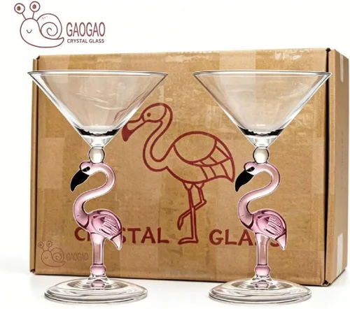Vista 3 de Creative Pink Flamingo Cóctel Martini Copa Vajilla Fresca Bar Bar Vino Set (2, 200ML Copa de Cóctel)