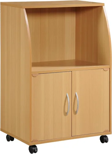 Vista 5 de Hodedah Mini carrito de microondas con dos puertas y estante para almacenamiento, cereza
