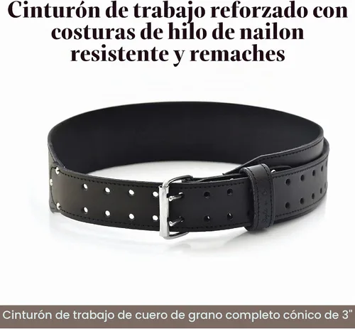 Vista 2 de Style n Craft Cinturón de trabajo de cuero de grano completo cónico de 3 pulgadas de ancho, resistente y duradero, negro (75437)