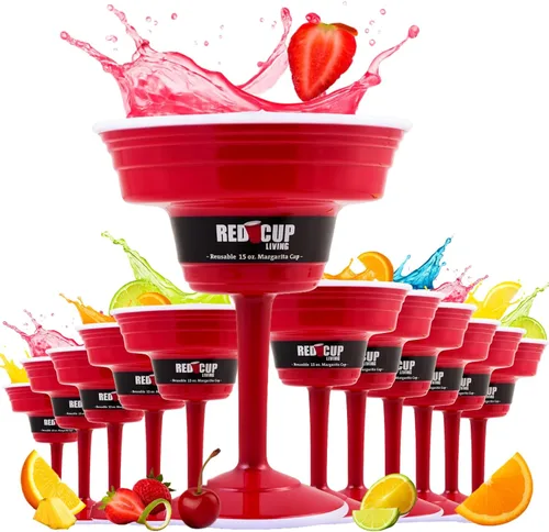 Vista 13 de Red Cup Living Vasos de margarita de plástico reutilizables con tallo de 15 onzas, tazas de cóctel inastillables, copas de fiesta duraderas