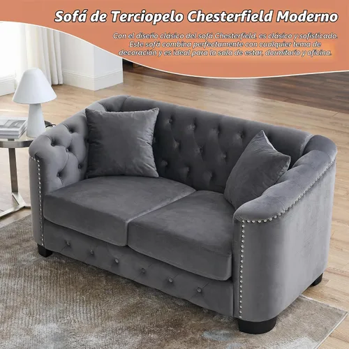 Vista 4 de Juego de sofá de terciopelo Chesterfield de lujo de 2 piezas para sala de estar, muebles de decoración moderna, sofá seccional, sofá de 3 plazas