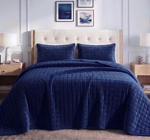 Vista 13 de Tribeca Living FLORENCEQUIKISI - Juego de acolchado Florencia, de terciopelo, sólido, tamaño grande), Negro, gemelo Ultra-Soft 260 GSM Plush