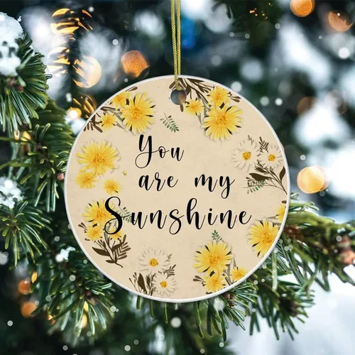 Vista 2 de Adorno de Navidad de cerámica impreso en dos caras con texto en inglés "You are My Sunshine", novedad para familiares, amigos, niños, regalos
