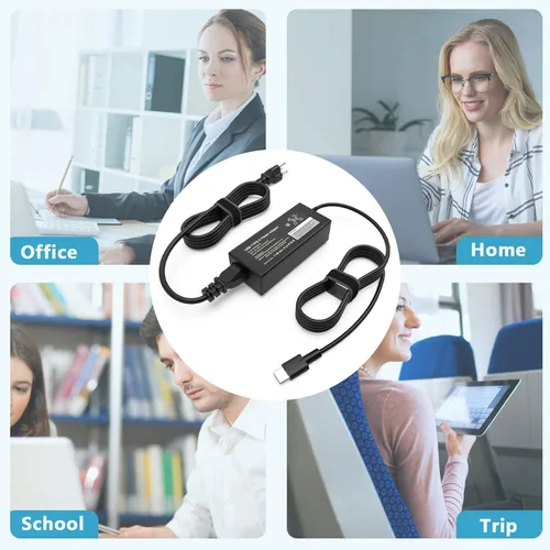 Vista 2 de Cargador USB C de 45 W compatible con Acer Chromebook A18-045N1A A16-045N1A N17Q9 N17Q8 N18Q12 N18Q5 N18Q5 N16Q10 N17Q5 N18Q3 N19Q3 Tipo C Cable