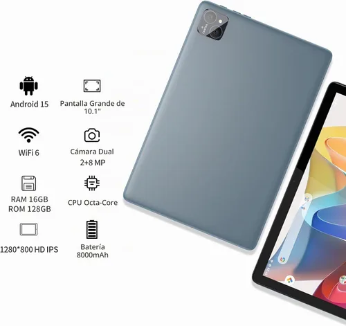Vista 2 de PRITOM TAB11 Tablet Android de 10 pulgadas, Octa-Core, 128GB, WiFi6, pantalla HD IPS, cámara dual, Bluetooth, FM, USB C, tableta con funda