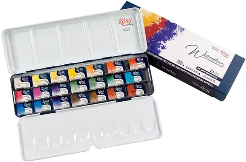 Vista 8 de Rosa Gallery Set de Pintura de Acuarela Profesional para Paisaje, 21 Colores de 2.5 ml, Kit de Pinturas de Alta Resistencia a la Luz para Artistas
