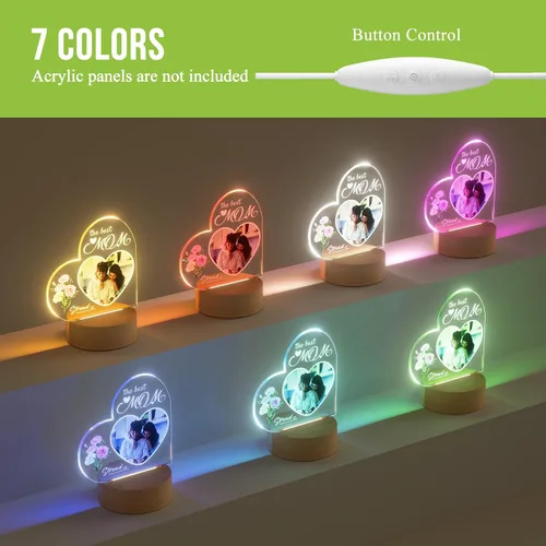 Vista 4 de Bemaystar Base de madera con luz LED, adecuado para placas transparentes, base redonda de luz nocturna cálida