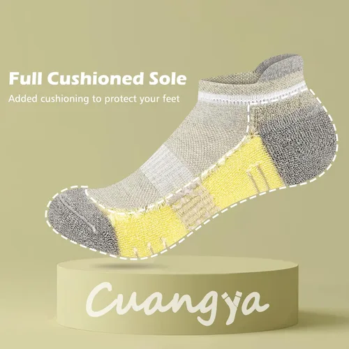 Vista 4 de cuangya Calcetines tobilleros deportivos para mujer, calcetines invisibles para correr, cómodos, acolchados, 5 pares