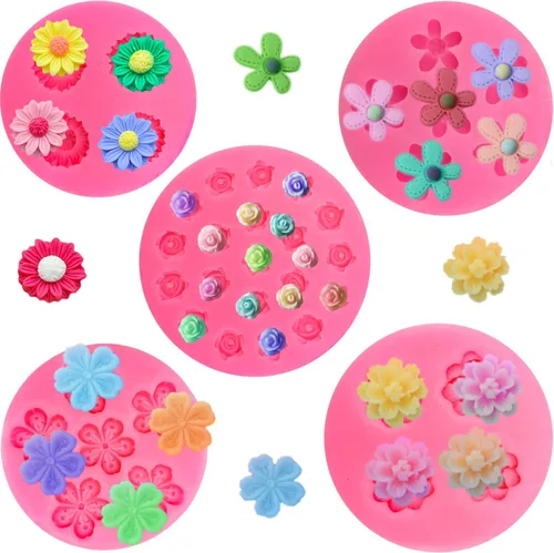 Vista 8 de 4 moldes de silicona para caramelos de rosa, hibisco de margarita, fondant, chocolate, moldes de silicona para decoración de pasteles, moldes