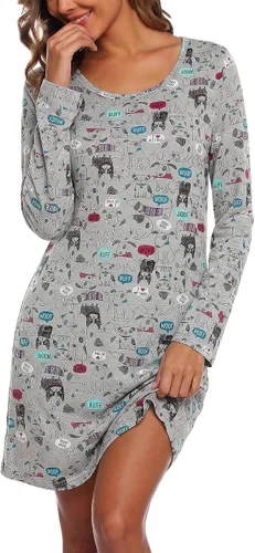 Vista 27 de ENJOYNIGHT Ropa de dormir de algodón para mujer, camisón de manga larga con estampado de camiseta para dormir ABC