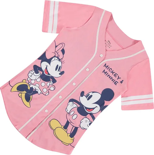 Vista 6 de Disney Camiseta de béisbol de Mickey Mouse con botones para mujer, diseño de Mickey y Minnie Mouse