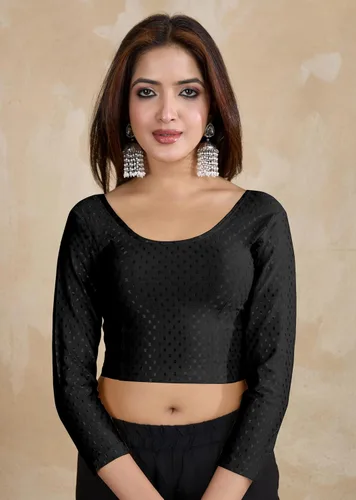 Vista 8 de TRENDMALLS Blusa Dobby de algodón puro y elastina para mujer, blusa confeccionada con estilo Choli, elegante blusa de sari lista para usar