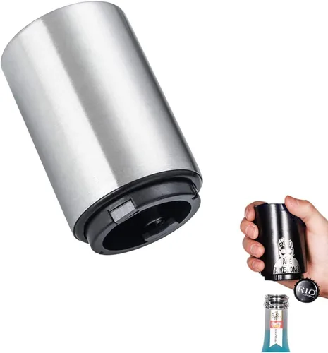 Vista 8 de Regalo del Día del Padre para Papá, abrebotellas YUDANSI Push Down, abridores automáticos de cerveza, removedor de tapas de botella de acero Negro