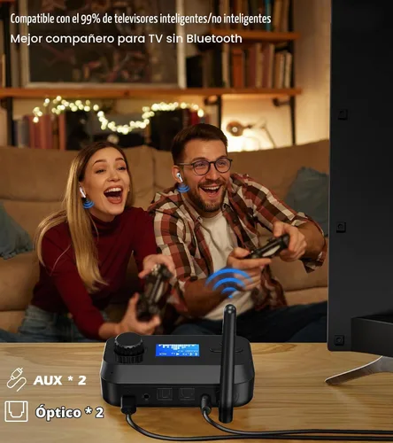 Vista 3 de KAIY - Transmisor Bluetooth para TV a auriculares duales, adaptador AUX Bluetooth Adapter with LCD Display Adjustable Volume, Bluetooth Receiver