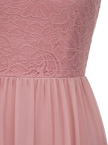 Vista 8 de Vestido formal de encaje floral halter sin mangas para mujer vestido de dama de honor