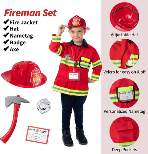 Vista 3 de Born Toys Ropa de vestir 3 en 1 para niños y niñas de 3 a 7 años, juego de simulación de policía, bombero y médico con accesorios de juguete