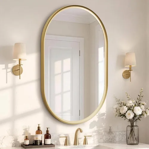 Vista 13 de Black Oval Bathroom Mirrors for Over Sink 24x32 Inch Oblong Vanity Mirror, Crystal-Clear HD Glass, Rust-Proof Aluminum Frame, Inner-Curved Decor