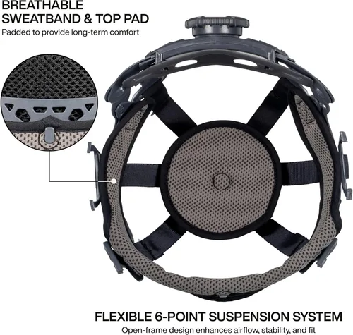 Vista 5 de Klein Tools 60400T2 - Casco duro tipo 2, ala completa sin ventilación, clase E, suspensión de 6 puntos con soportes para accesorios y acolchado