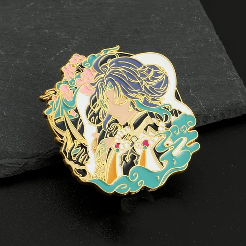 Vista 2 de Broche de pines esmaltados de la serie de juegos, colección de pines de solapa de metal para cosplay, anime Genshin Merch Keqing Xiao exquisitos