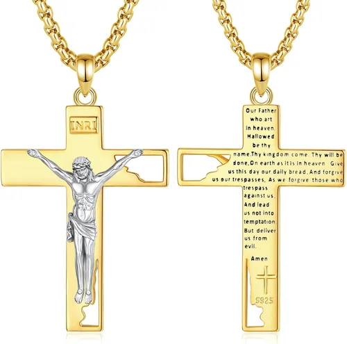 Vista 21 de EUDORA Medalla de plata de ley S925 con collar de San Patrono para mujeres A01-Saint Benedict Medalla