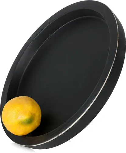 Vista 6 de Hanobe - Bandeja redonda de madera para portavelas, decoración de centro de mesa de centro de centro de mesa negra Placas decorativas rústicas