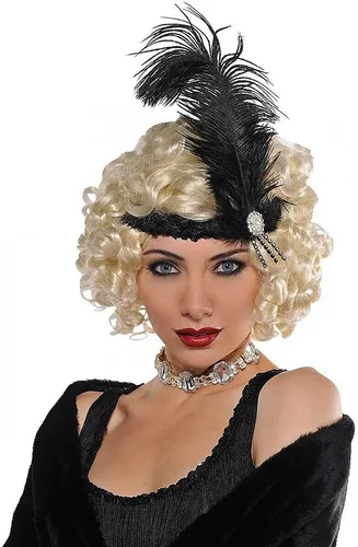 Vista 2 de Elegante diadema negra de plumas de Charleston (1 pieza) 11.5 x 6.75 pulgadas Accesorio vintage Diseño único y de alta calidad Perfecto