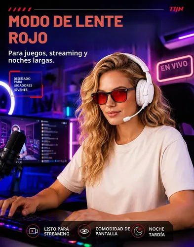 Vista 3 de TIJN Gafas de dormir con bloqueo de luz verde azul, lente de luz roja para juegos de computadora, fatiga de pantalla y protección UV Negro