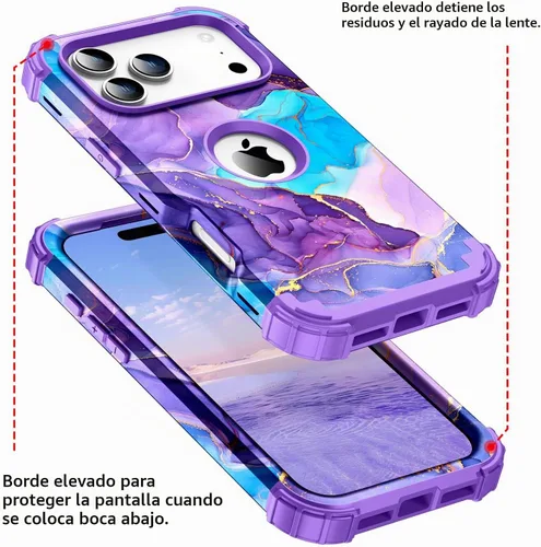 Vista 4 de Funda para iPhone 17 Pro Max, tres capas de alta resistencia a prueba de golpes, híbrida de plástico duro, funda protectora de goma de silicona