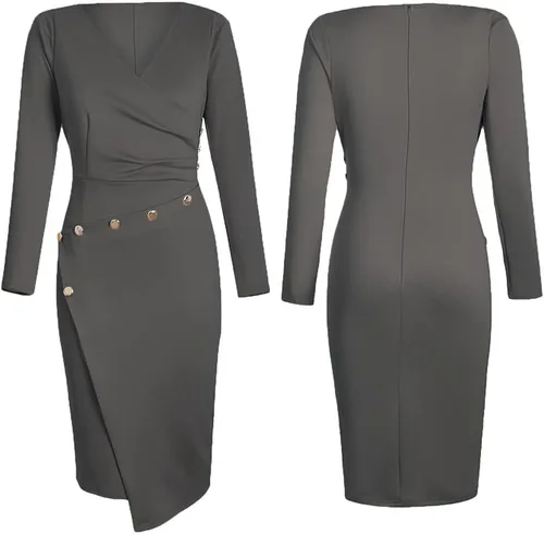 Vista 5 de Lrady - Vestido a media pierna ajustado con cuello en V profundo para mujer