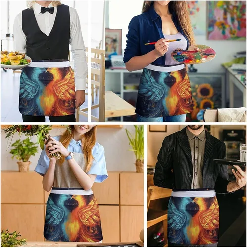 Vista 5 de Server Aprons with 3 Pockets Waist Apron Waterproof Half Apron Short Cooking Aprons Bib