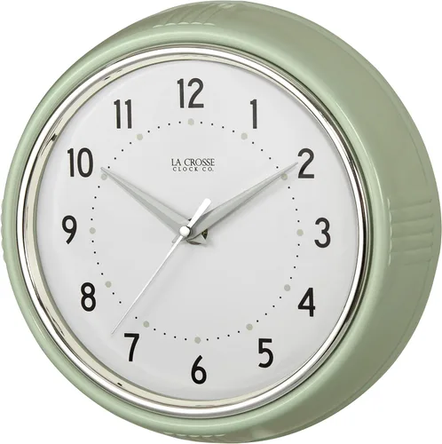Vista 2 de La Crosse Reloj Retro Diner Light Pistachio Verde Silencioso Reloj de cuarzo de 9.5 pulgadas - 404-3024PH