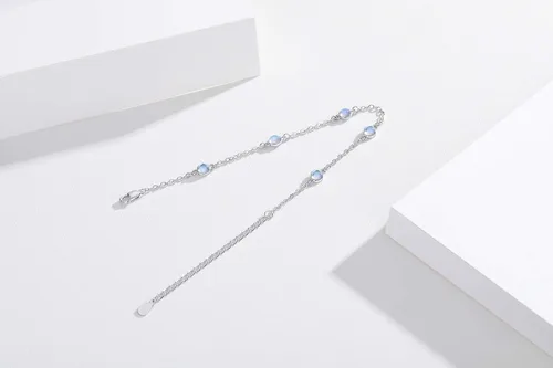 Vista 5 de Cuoka MoonstoneBracelets925SterlingSilverRainbowRoundMoonstoneGirlBraceletMoonstoneJewelleryforWomen Gilrs Girlfriend Mom (Round, Silver)