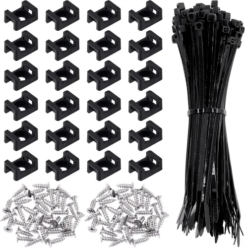 Vista 8 de Swpeet 480 bridas de cierre automático blancas + negras (5.906 x 0.157 in) y base de montaje de brida de cables tipo sillín de 0.24 pulgadas con kit