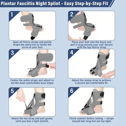 Vista 6 de Férula nocturna para fascitis plantar, diseño mejorado con 3 correas ajustables para tendinitis de Aquiles para aliviar la fascitis plantar
