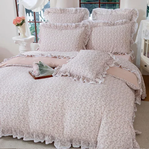 Vista 7 de FADFAY Juego de funda de edredón con estampado floral de roseta, juego de ropa de cama de encaje con volantes para niñas, 3 piezas