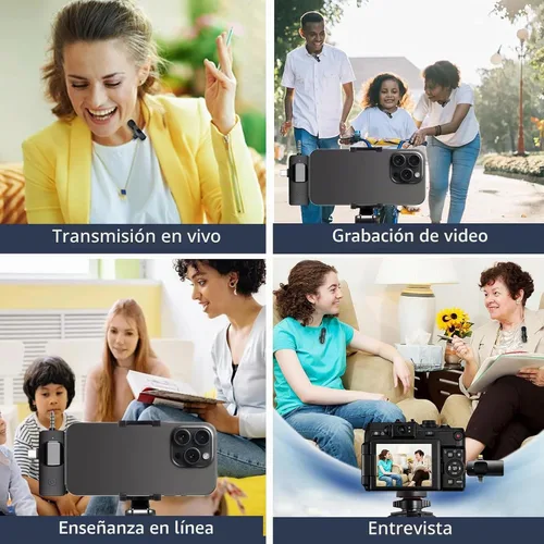 Vista 7 de Mini micrófono, micrófono inalámbrico 3 en 1 para iPhone, iPad, Android, cámara, micrófonos de solapa inalámbricos profesionales para grabación