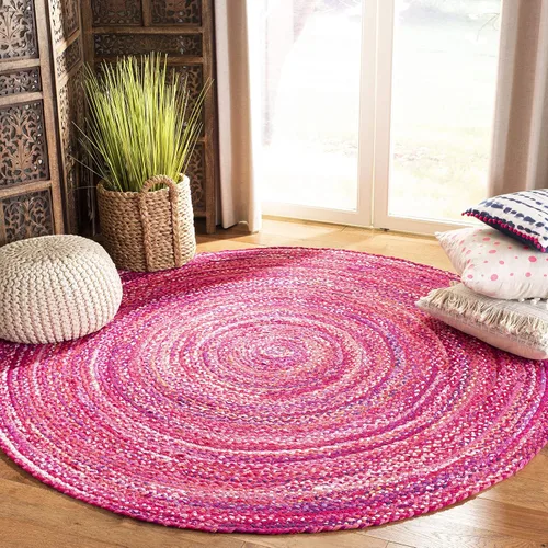 Vista 37 de SAFAVIEH Alfombra trenzada de la colección – Alfombra redonda de 3 pies, color beige con detalles rosados, algodón hecho a mano, estilo cabaña